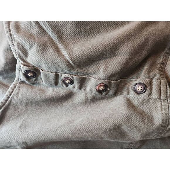 90s Vintage Cargo Dress Khaki Green Pockets Button Front Maxi Cotton Tie Back16 - Picture 6 of 6